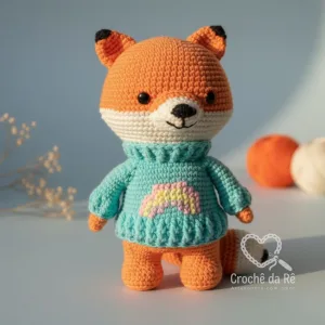 Raposinha Amigurumi – Boneca em Crochê Artesanal com Suéter Arco-Íris Feita à Mão