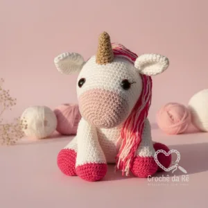 Unicórnio Rosa Amigurumi – Pelúcia em Crochê Artesanal Feita à Mão