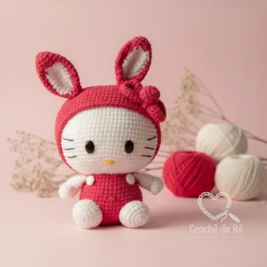 Hello Kitty Coelha Amigurumi – Boneca em Crochê Feita à Mão 🐰💗