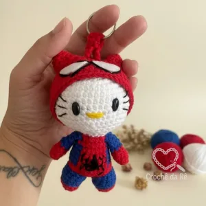 Chaveiro Hello Kitty Aranha – Amigurumi em Crochê Feito à Mão 🖤🧶