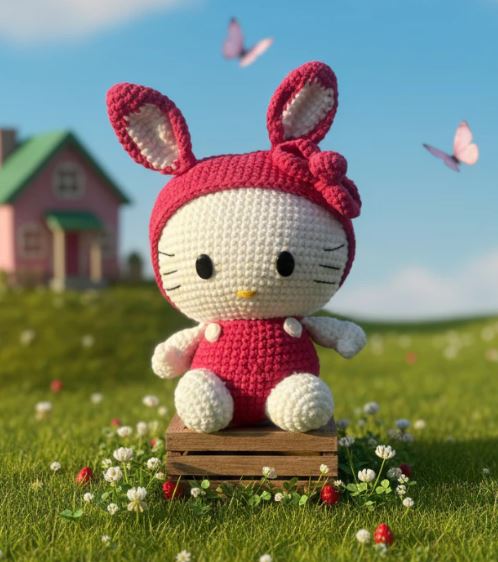 Hello Kitty Coelha Amigurumi – Boneca em Crochê Feita à Mão 🐰💗